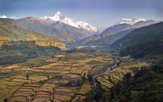 Example of a landscape that addresses both agriculture and conservation goals, Pokhara Valley, Nepal. Credit: S.Sthapit/LI-BIRD