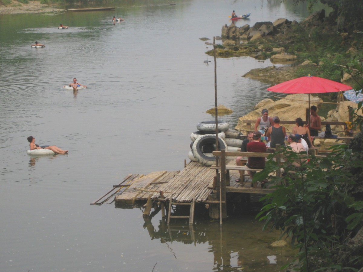 Tourists tubing in the Nam Xong river, also spelled Nam Song.