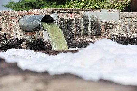 Wastewater is pumped into channels for irrigation, in Kanpur, India.