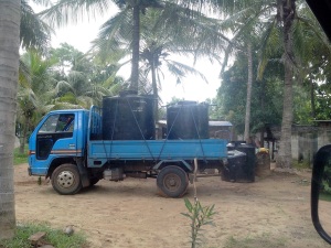 Water filtered by riverse osmosis systems are transported in tanks to villages in some areas of the North Central Province