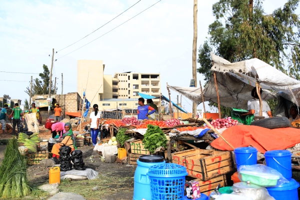 Market in Addis Ababa where urban produce is sold. Photo: Apollo Habtamu / IWMI