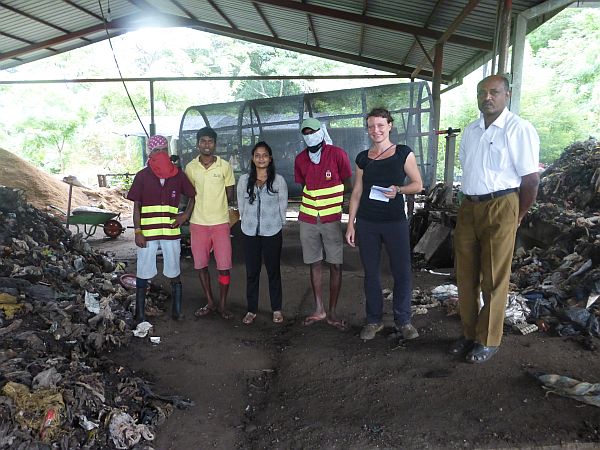 IWMI’s Ganesha and Katharina with the team from the Kurunegala municipal compost plant
