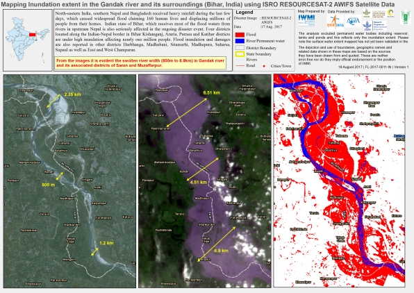 Mapping of the extent of inundation along the Gandak River, Bihar, India,   using satellite data from the Indian Space Research Organisation. 