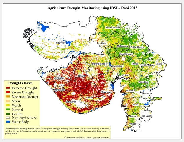 Drought indices as part of the South Asia Drought Monitoring System (SADMS) for the Gujarat State, India.