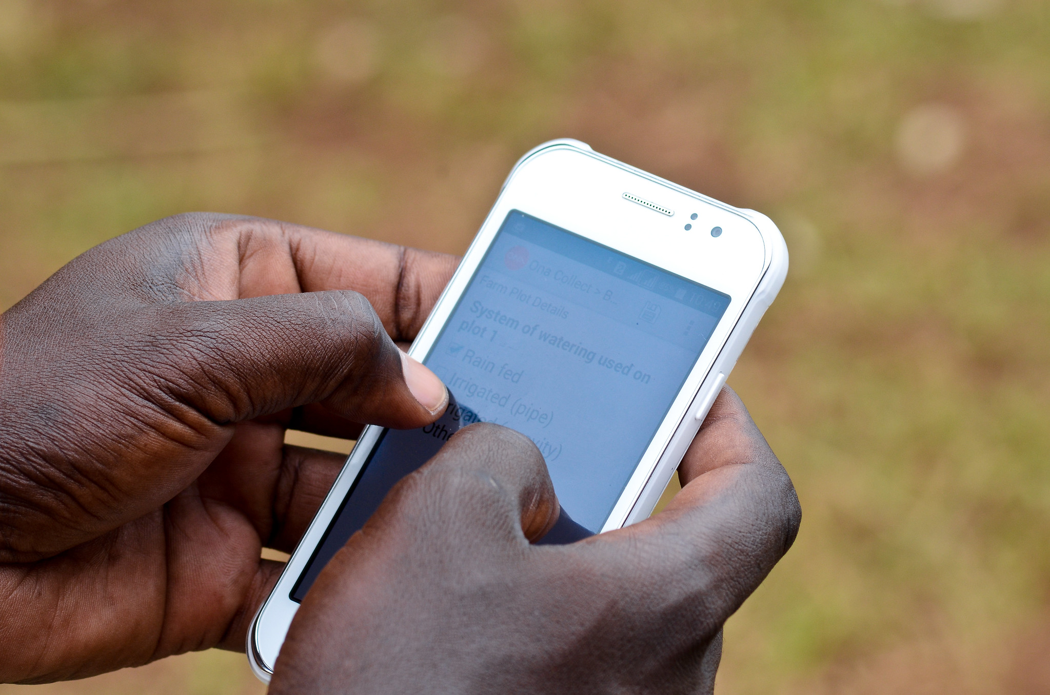 Using a mobile phone app to access water data. Photo: CTA ACP-EU