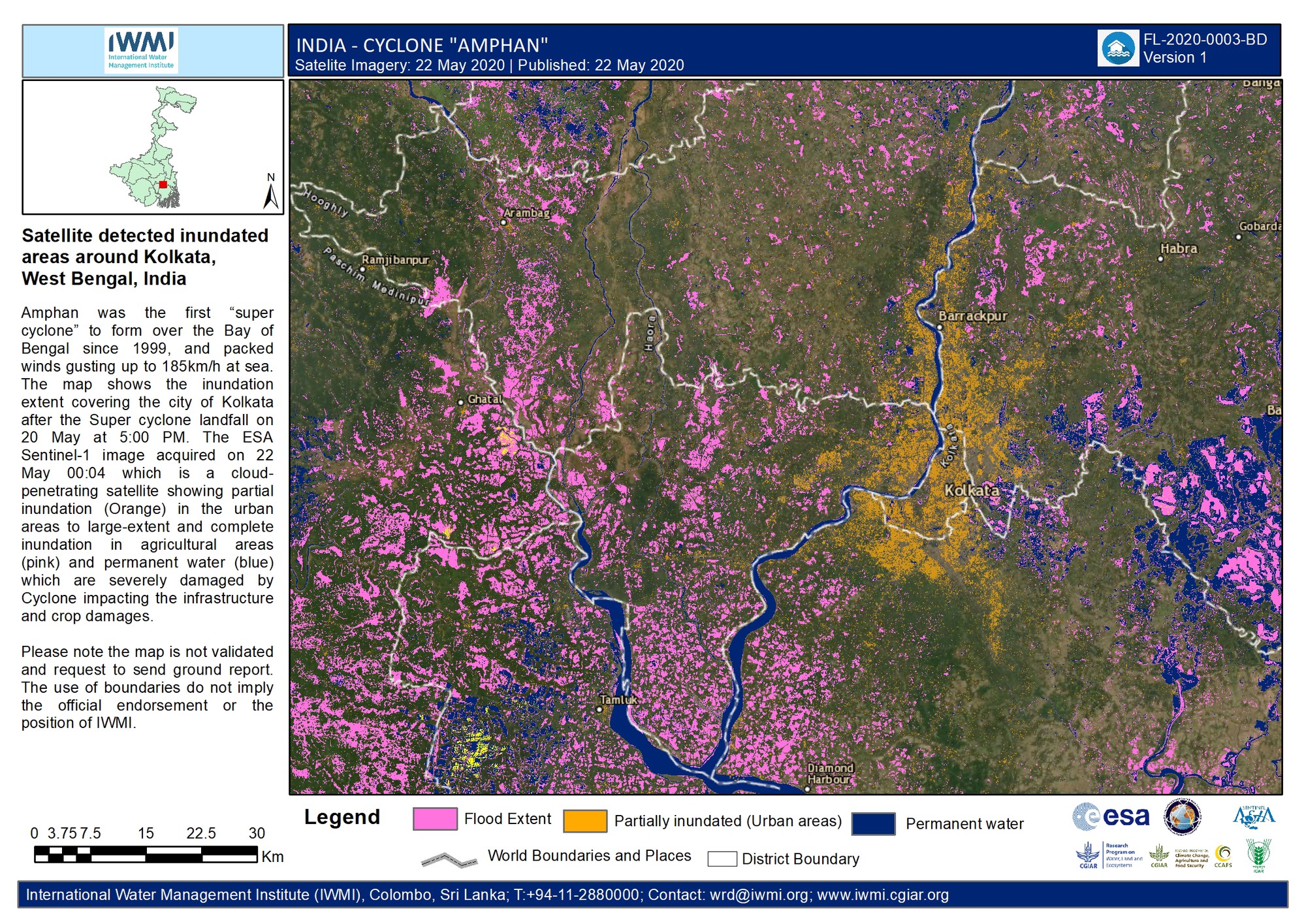 Super Cyclone “Amphan”: Satellite detected inundated areas around Kolkata, West Bengal, India