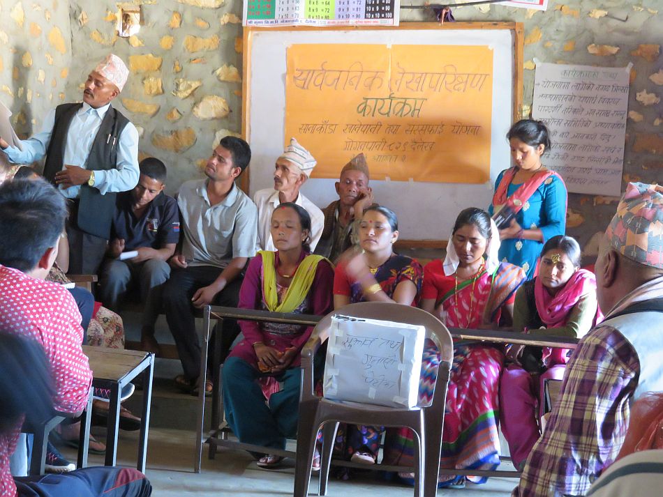 Members of the Sanakanda water user committee during a social audit event. Photo: Hari P. Dhungana, Nepal Open University.