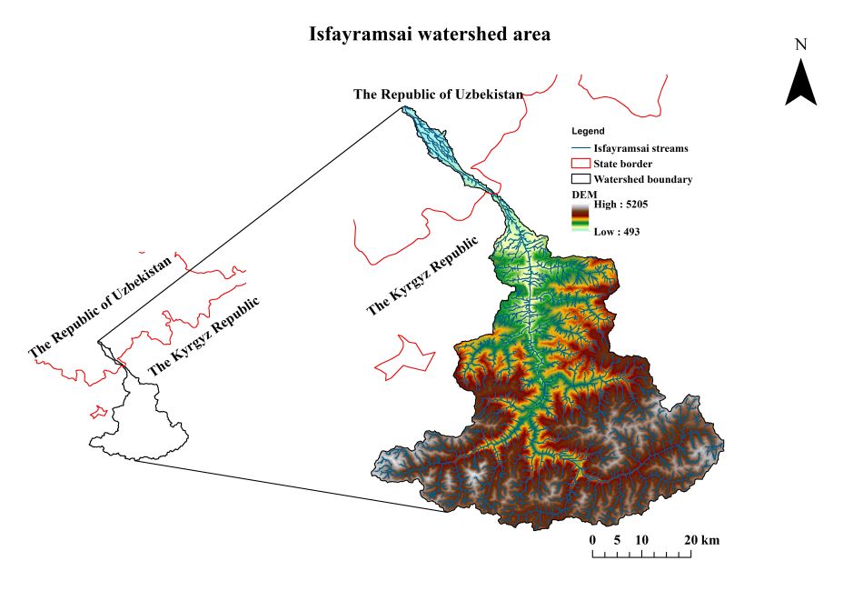 Figure 1. Natural watershed boundary of the Isfayramsai River basin. Source: Sardor Khamidov / IWMI